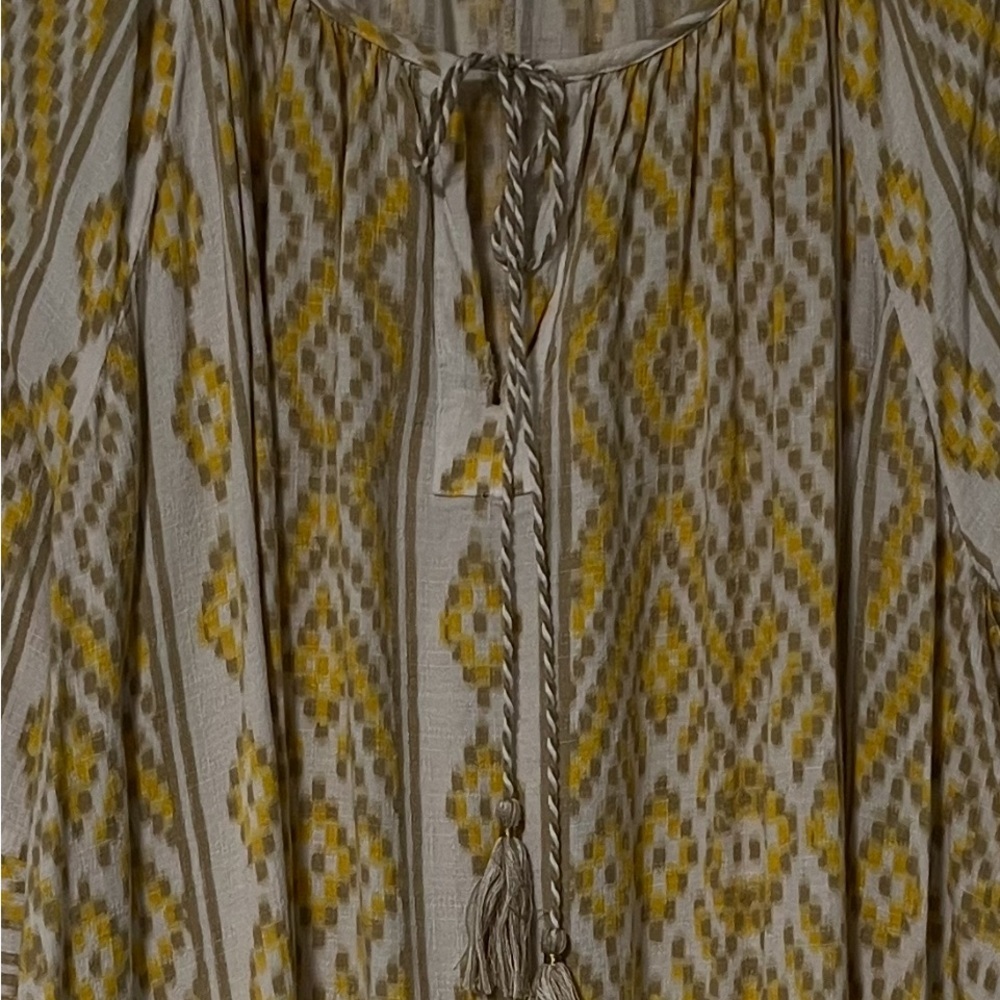 Lane Bryant Yellow Tan White Tribal Print Long Sleeve Peasant Boho Top - Picture 2 of 2